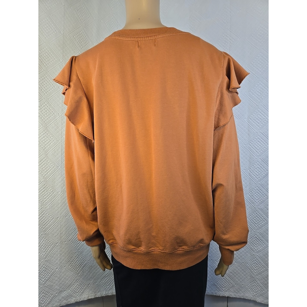 The Drop Rust Ruffle Shoulder Sweatshirt Large Soft Modal Blend Casual - Picture 7 of 8